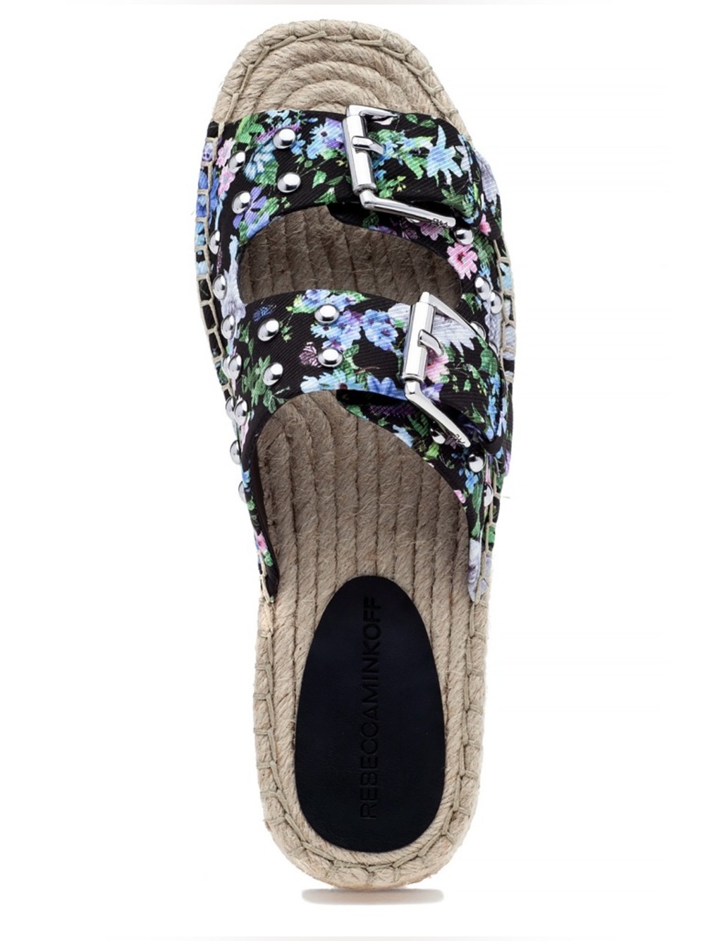 REBECCA MINKOFF
JODI SANDAL BLACK FLOWER PRINT 
Espadrille Slide Sandals
